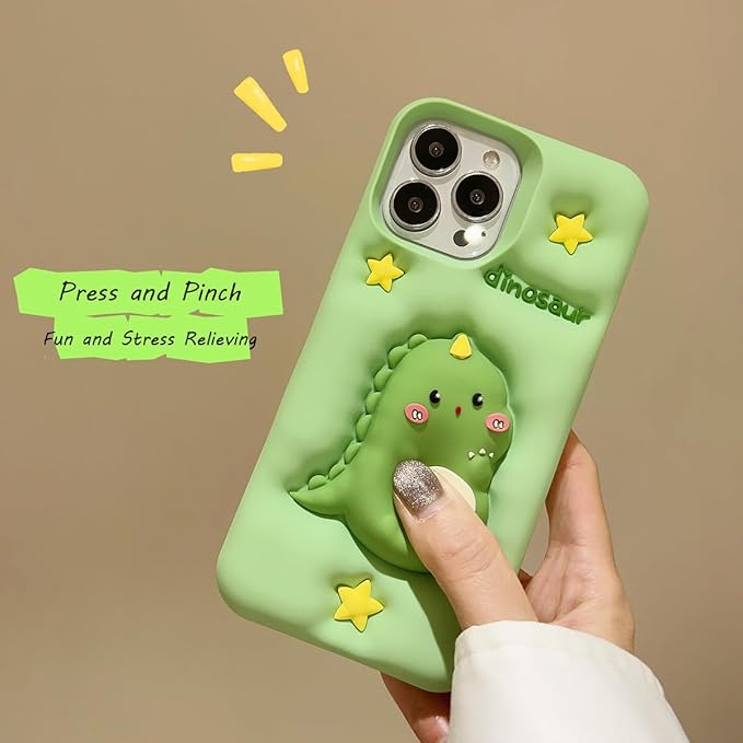 Dinosaur Case Compatible with iPhone 17,Cute 3D Cartoon Green Dinosaur Decompression Funny Kawaii Soft Silicone Gel Drop Protection Cover for Women Girls