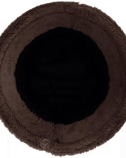 Women Plush Fluffy Bucket Hat Warm Lining Winter Faux Fur Cozy Wide Brim Winter
