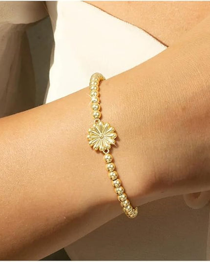 Gold Bracelets for Women 14K Gold Beaded Bracelets Stackable Bracelets for Women Gold Charm Bracelet Non Tarnish Gold Jewelry for Women Trendy