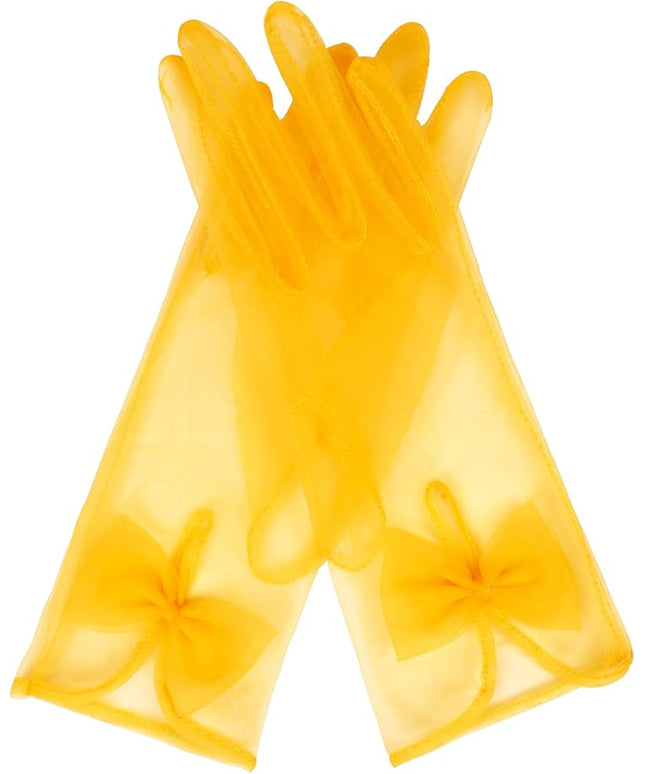 QRBTSCL Women's Short Tea Party Gloves Tulle Gloves with Bowknot Mesh Glove Wedding Bridesmaids Evening Party Glove