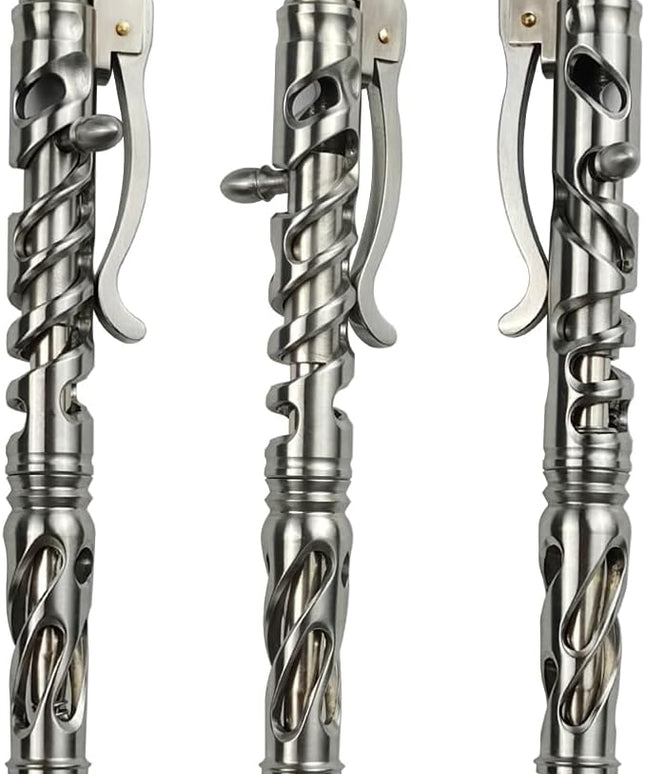 Dr. Metalleung Heavy Duty Stainless Steel Bolt Action Pen - Retractable EDC Pen with Keychain, Refillable Ink, Smooth Writing for Office & Gifts