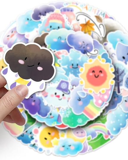 Soft Pastel Weather Vinyl Stickers, 50 PCS Waterproof Watercolor Character Decals for Laptops, Scrapbooking, Journals, Notebooks, Water Bottles, Suitcases, Phones & DIY Decor