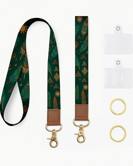 Cell Phone Lanyard with Wrist Strap, Tribal Boho Neck Lanyard for Phones, Car Keys, Wallet and ID Badge – Universal Set