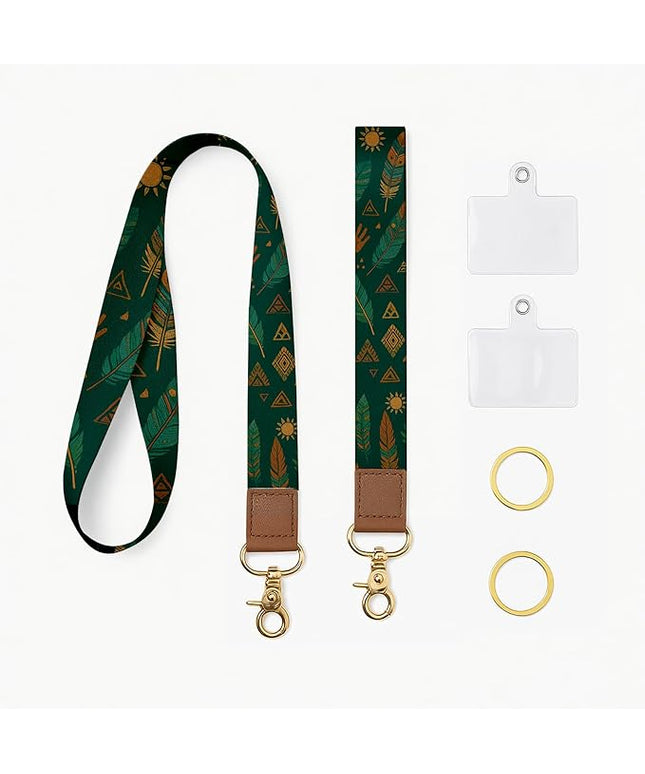 Cell Phone Lanyard with Wrist Strap, Tribal Boho Neck Lanyard for Phones, Car Keys, Wallet and ID Badge – Universal Set