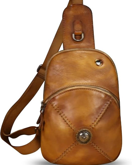 Genuine Leather Small Sling Bag for Women Crossbody Purse Handmade Hiking Daypack Retro Shoulder Backpack Vintage Chest Bags