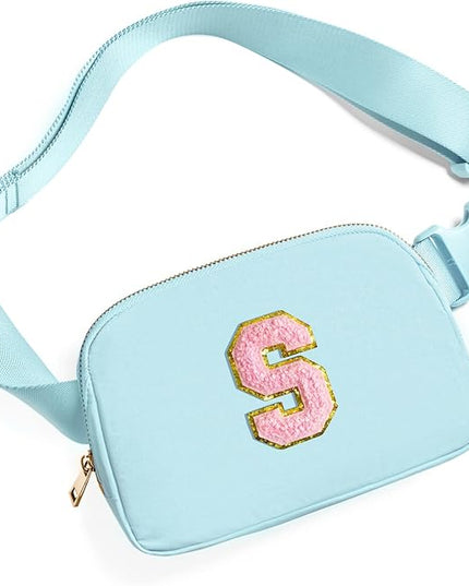 Gitus Gifts for 7 8 9 10 11 Year Old Girls Belt Bag Fanny Pack Crossbody Bags with Initial Letter Patch Birthday Gifts for Daughter Sister Friends Teen girls (Icing Blue-S)
