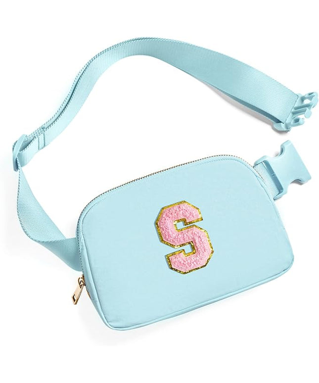 Gitus Gifts for 7 8 9 10 11 Year Old Girls Belt Bag Fanny Pack Crossbody Bags with Initial Letter Patch Birthday Gifts for Daughter Sister Friends Teen girls (Icing Blue-S)