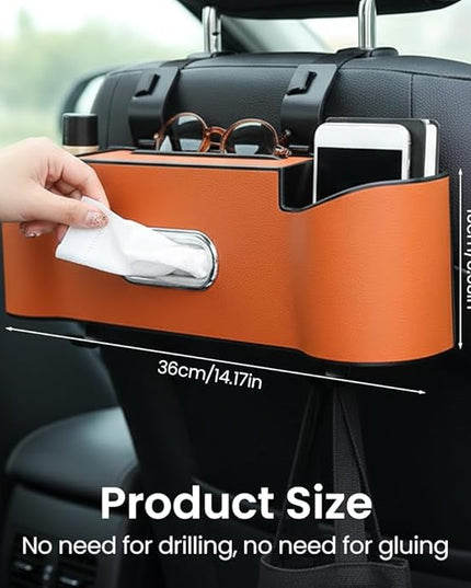 3-in-1 Car Backseat Organizer with Cup Holder, Car Back Seat Storage Box with Drink Cup Holder Tissue Box, for Hold Phone,Snacks, Drinks, Handbag (1, White)