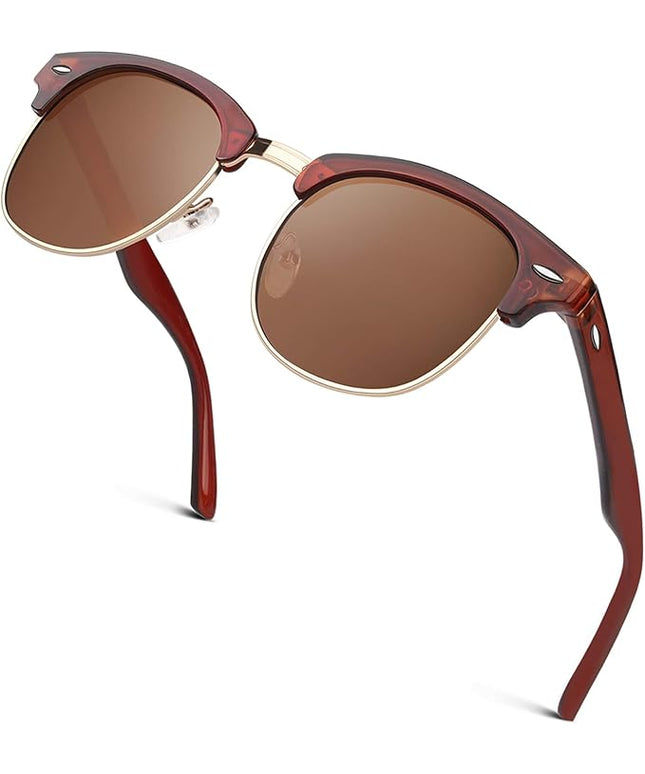 GQUEEN Classic Horn Rimmed Semi Rimless Polarized Sunglasses for Men Women GQO6