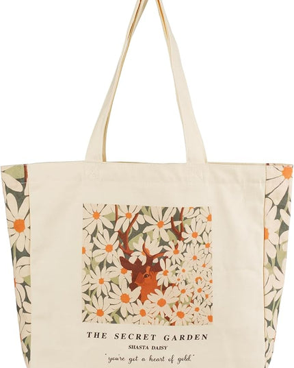 BROADREAM Aesthetic Canvas Tote Bag for Women, Vintage Reusable Book Tote Bag with Inner Zipper Pocket