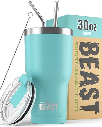 Beast 30 oz Tumbler Stainless Steel Vacuum Insulated Coffee Ice Cup Double Wall Travel Flask (Aquamarine Blue)
