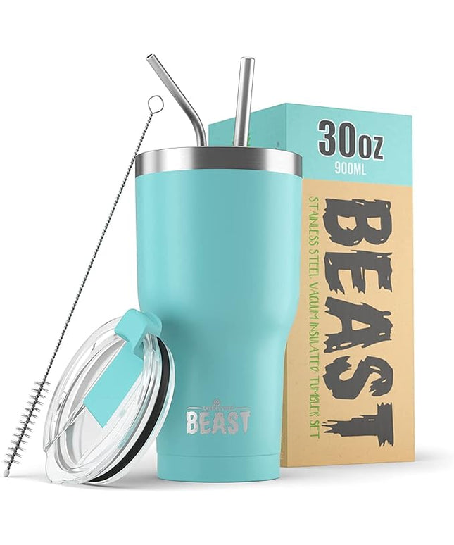 Beast 30 oz Tumbler Stainless Steel Vacuum Insulated Coffee Ice Cup Double Wall Travel Flask (Aquamarine Blue)