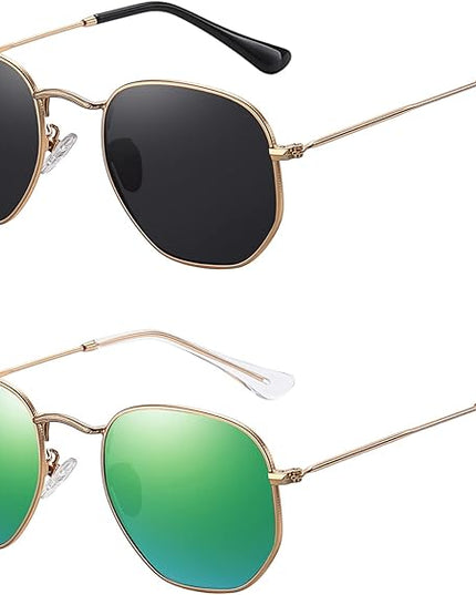 MEETSUN Polarized Hexagon Sunglasses for Women Men Polygon Square Sun Glasses UV400 Protection Metal Frame