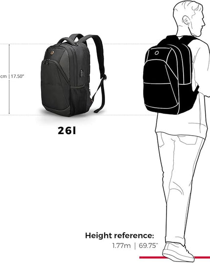 Swissdigital Design Travel Laptop Backpack, Laptops Backpack with USB Charging Port for Men Women Fits 16 Inch Notebook, Black | SD1670-01