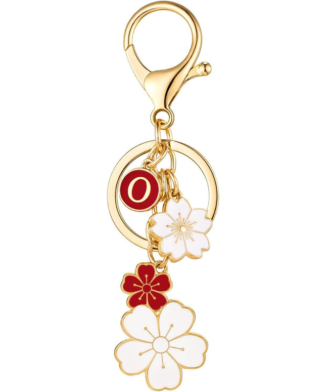 SELOVO Initial Keychain Flower Charms for Key Cute Pink Letter Keyring for Backpack