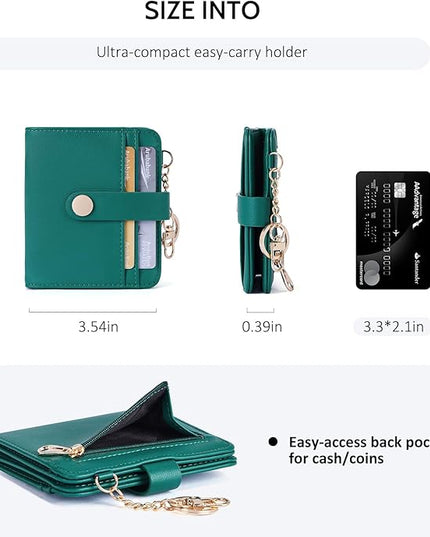 POIUGOYA Slim Wallet for Women,RFID Blocking Bifold Credit Card Holder with Zipper Coin Pocket,ID Window,Keychain