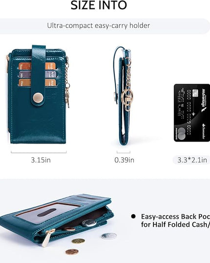 POIUGOYA Slim Wallet for Women,RFID Blocking Bifold Credit Card Holder with Zipper Coin Pocket,ID Window,Keychain
