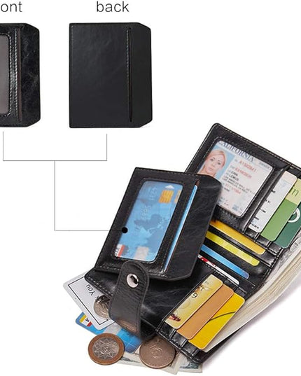 BOSTANTEN Women Leather Wallet RFID Blocking Small Bifold Zipper Pocket Wallet Card Case Purse with ID Window