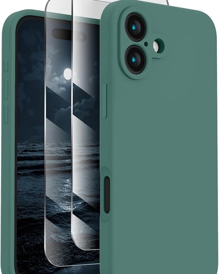 FireNova Designed for iPhone 16 Case, Silicone Upgraded [Camera Protection] Phone Case with [2 Screen Protectors], Soft Anti-Scratch Microfiber Lining Inside, 6.1 inch, Midnight Green