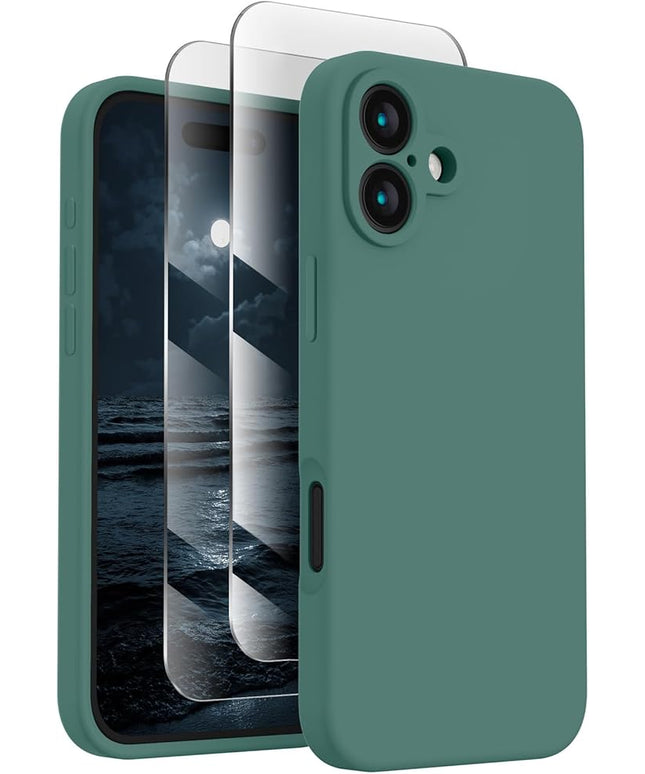 FireNova Designed for iPhone 16 Case, Silicone Upgraded [Camera Protection] Phone Case with [2 Screen Protectors], Soft Anti-Scratch Microfiber Lining Inside, 6.1 inch, Midnight Green