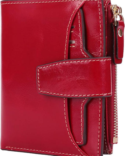AINIMOER Women's RFID Blocking Leather Small Compact Bi-fold Zipper Pocket Wallet Card Case Purse with id Window