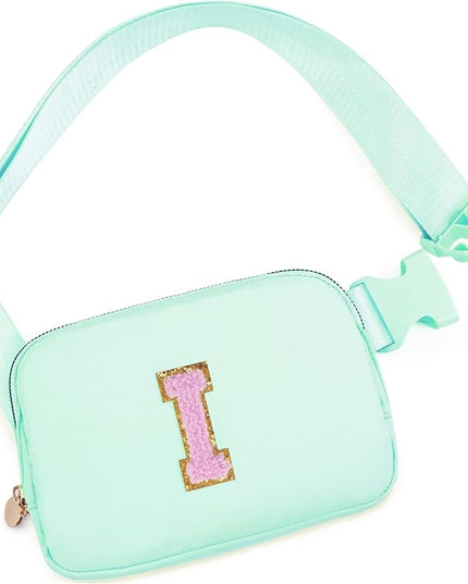 Uygafly Belt Bag Fanny Pack Crossbody Bags with Initials Letter Patch Cute Stuff Birthday Gifts for Teenager Girls Trendy Stuff for Teens | I,Light Green