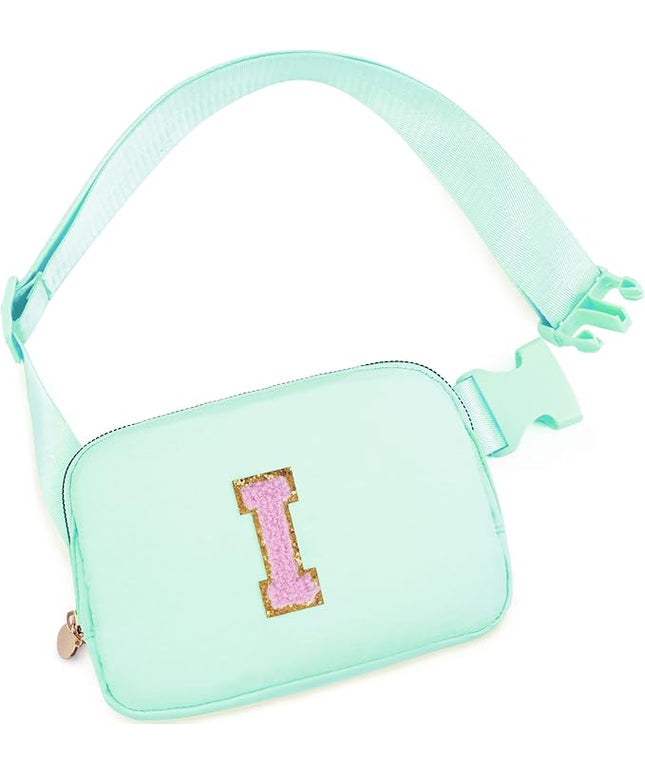Uygafly Belt Bag Fanny Pack Crossbody Bags with Initials Letter Patch Cute Stuff Birthday Gifts for Teenager Girls Trendy Stuff for Teens | I,Light Green