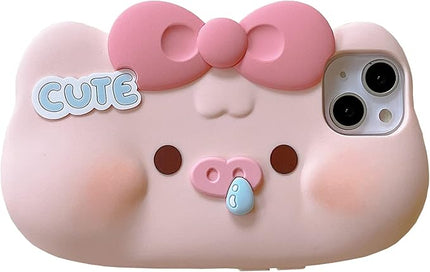Case for iPhone 14,Cute 3D Kawaii Phone Cases Funny Pink Pig Cartoon Cover with Stand Soft Silicone Gel Drop Protection Case Women Girls for iPhone 14