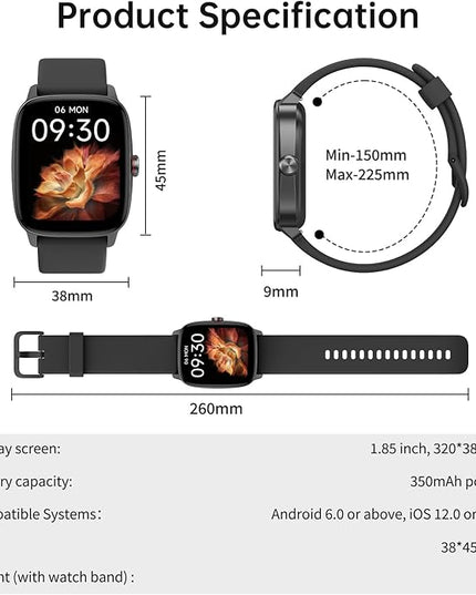 Smart Watches for Women Men with Bluetooth Call & AI Voice, 1.85" HD Fitness Tracker with Heart Rate SpO2 Sleep Monitor, 100+ Sports Modes,Mini Games, IP68 Waterproof Smartwatch for Android iOS Phones