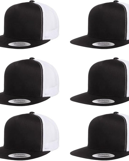 Yupoong 5-Panel YP Classic Trucker Cap | High Profile Flat Visor Snapback | OSFM | Bulk Packs Available