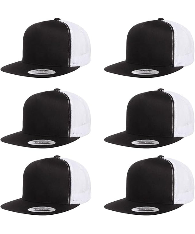 Yupoong 5-Panel YP Classic Trucker Cap | High Profile Flat Visor Snapback | OSFM | Bulk Packs Available