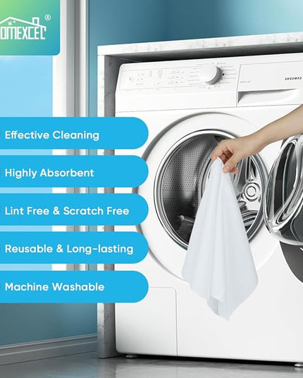 HOMEXCEL White Microfiber Cleaning Cloth, 24 Pack Cleaning Towels for Kitchen, Lint Free, Scratch-Free, Highly Absorbent, and Reusable Cleaning Rags for House, Window and Glass, Cars, 11.5 X11.5 inch
