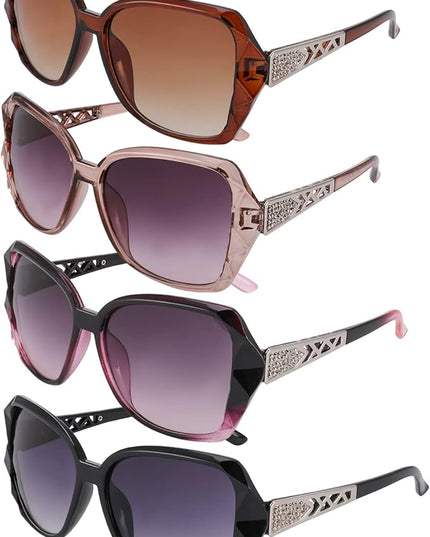 DragonflyDreams 4 Pcs Women Large Sunglasses, UV 400 Glasses Oversized Classic Trend Ladies Sunglasses Sparkling Large Frame