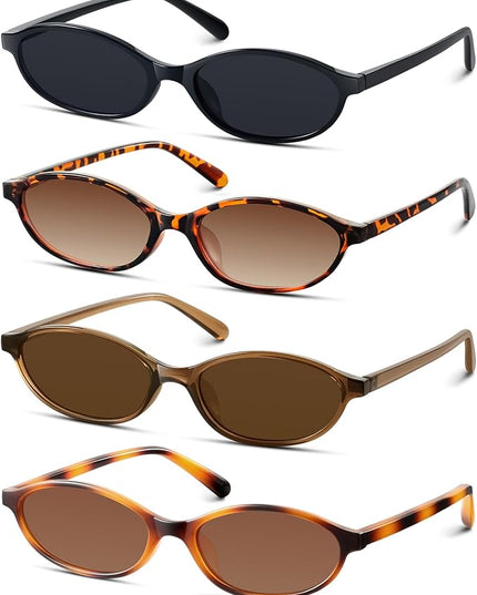 KUGUAOK Retro Oval Sunglasses for Women 90s Design Small Cat Eye Sun Glasses UV Protection Y2k Trendy Narrow Shades
