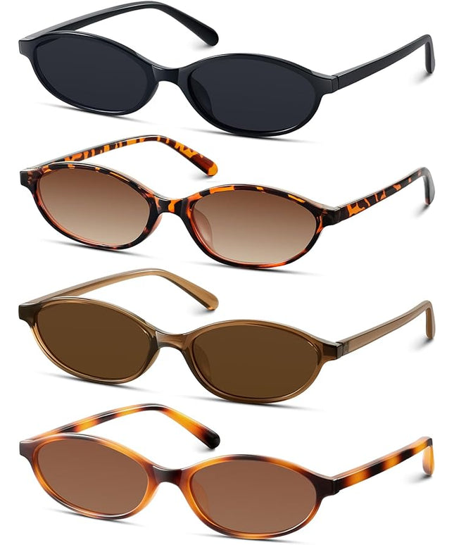 KUGUAOK Retro Oval Sunglasses for Women 90s Design Small Cat Eye Sun Glasses UV Protection Y2k Trendy Narrow Shades