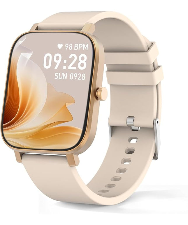 Smart Watch for Men Women Compatible with iPhone Samsung Android Phone 1.69 inch Full Touch Screen IP68 Waterproof Bluetooh Fitness Tracker Heart Rate/Sleep Monitor (Gold)