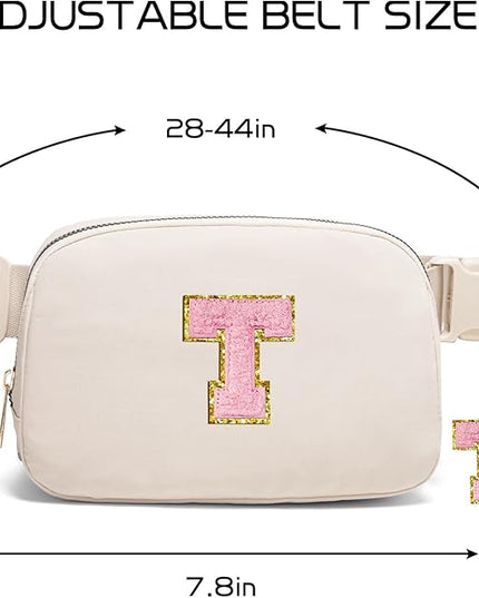 Gitus Belt Bag Fanny Pack Crossbody Bags with Initial Letter Patch Cute Stuff Birthday Gifts for Teenager Girls Trendy Preppy Stuff for Teen Girls(Beige-T)