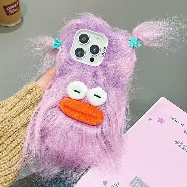 for iPhone 17 Pro Max Case,Funny and Silly Weird Furry Phone Cases [DIY Long Hair with Hairclip] Ugly Phone Case Swap Challenge Gifts with Friends (Purple)
