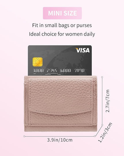 Plinvo Real Leather RFID Blocking Small Wallet for Women with Coin Pouch Trifold Mini Pocket Wallet with Cash Slot & Card Holders (Pink Mist)