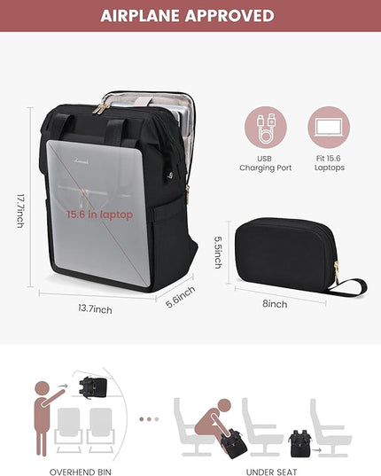 LOVEVOOK Laptop Backpack for Women, 15.6 Inch Work Laptop Bag with USB Port, Fashion Teacher Nurse Backpack Purse, Waterproof Travel Computer Backpack with Organizer Bag, 2PCS