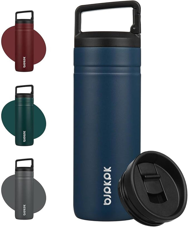 BJPKPK Insulated Water Bottle with 2 Lids,20 oz Double Wall Stainless Steel Vacuum Tumbler Travel Coffee Mug,Wide Mouth Thermal Cup,Navy Blue