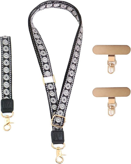 LEMEDE Phone Charm Lanyard, Gold Buckle Adjustable Crossbody and Wrist Strap with 2pcs 360-Degree Rotatable Phone Pad