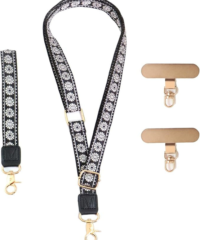 LEMEDE Phone Charm Lanyard, Gold Buckle Adjustable Crossbody and Wrist Strap with 2pcs 360-Degree Rotatable Phone Pad