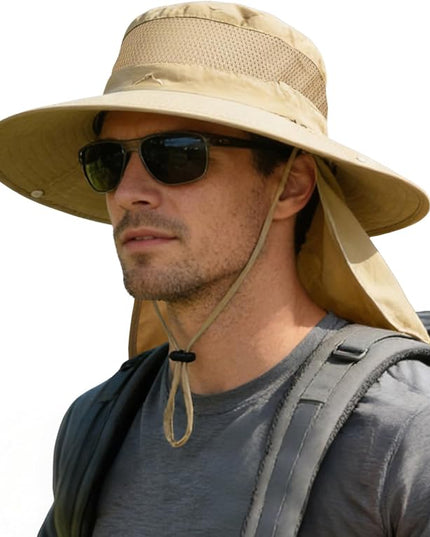 ZOORON Sun Hats for Men Women Fishing Hat with Neck Flap,UPF 50+ Sun Hat Waterproof Wide Brim Bucket Hats for Safari Hiking