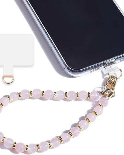 Marble Beaded Phone Wrist Strap,Detachable Phone Bracelet Strap with Tether Tab,Hands-Free Wristlet Strap (Rose Quartz)
