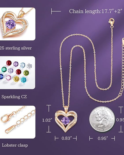 CDE Forever Love Heart Necklaces for Women, Wedding Anniversary, Birthday Mothers Day Christmas Day Gifts for Mom, Mother, Wife, friend, S925 Silver Jewelry with Birthstone Pendant
