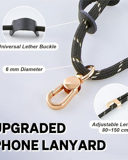 Universal Phone Lanyard, Anti-Theft Crossbody Strap for iPhone 16 Pro Max and Most Smartphone, Adjustable Cell Phone Neck Holder w/2 Non-Adhesive Tether Tab for Men and Women, Black-Gold/Gold