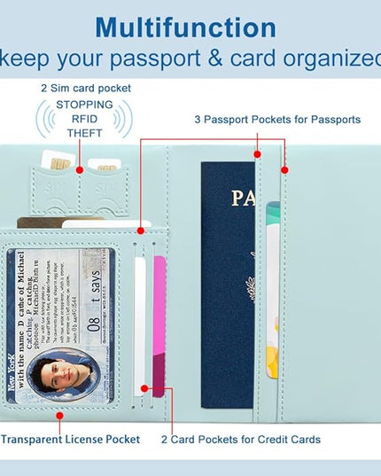 PU Leather Passport Holder Cover 5.9×4.3 Inch with Credit Card Slot and Boarding Pass Slot Combo Blocking Passport Holder Wallet Cover Case for Travel Boarding Essentials (Marble)