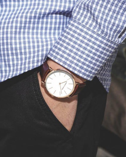 Roberto Marino RM1423 Men’s Luxury Watch – Japanese Quartz, Leather Strap, White Dial, 3 ATM Water Resistant