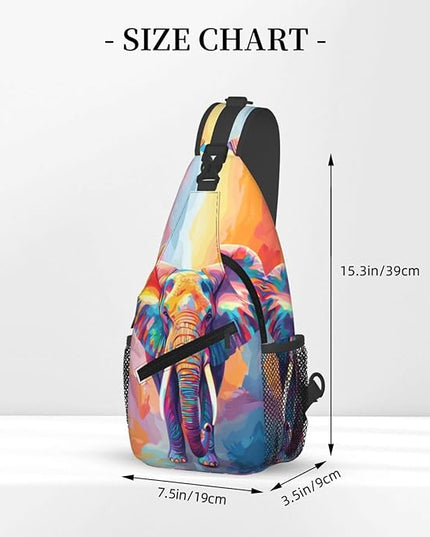 Animal Face Sling Bag Crossbody Bags Chest Bag Backpack for Travel Running and Hiking for Men Women Colorful Elephant